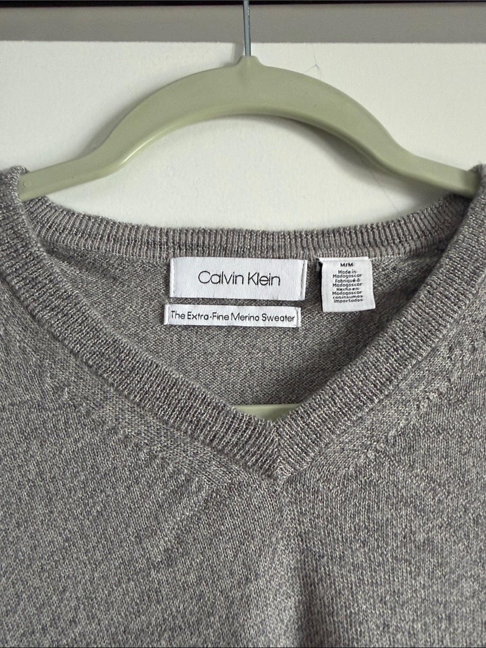 Calvin Klein V-Neck Merino Sweater in Light Gray